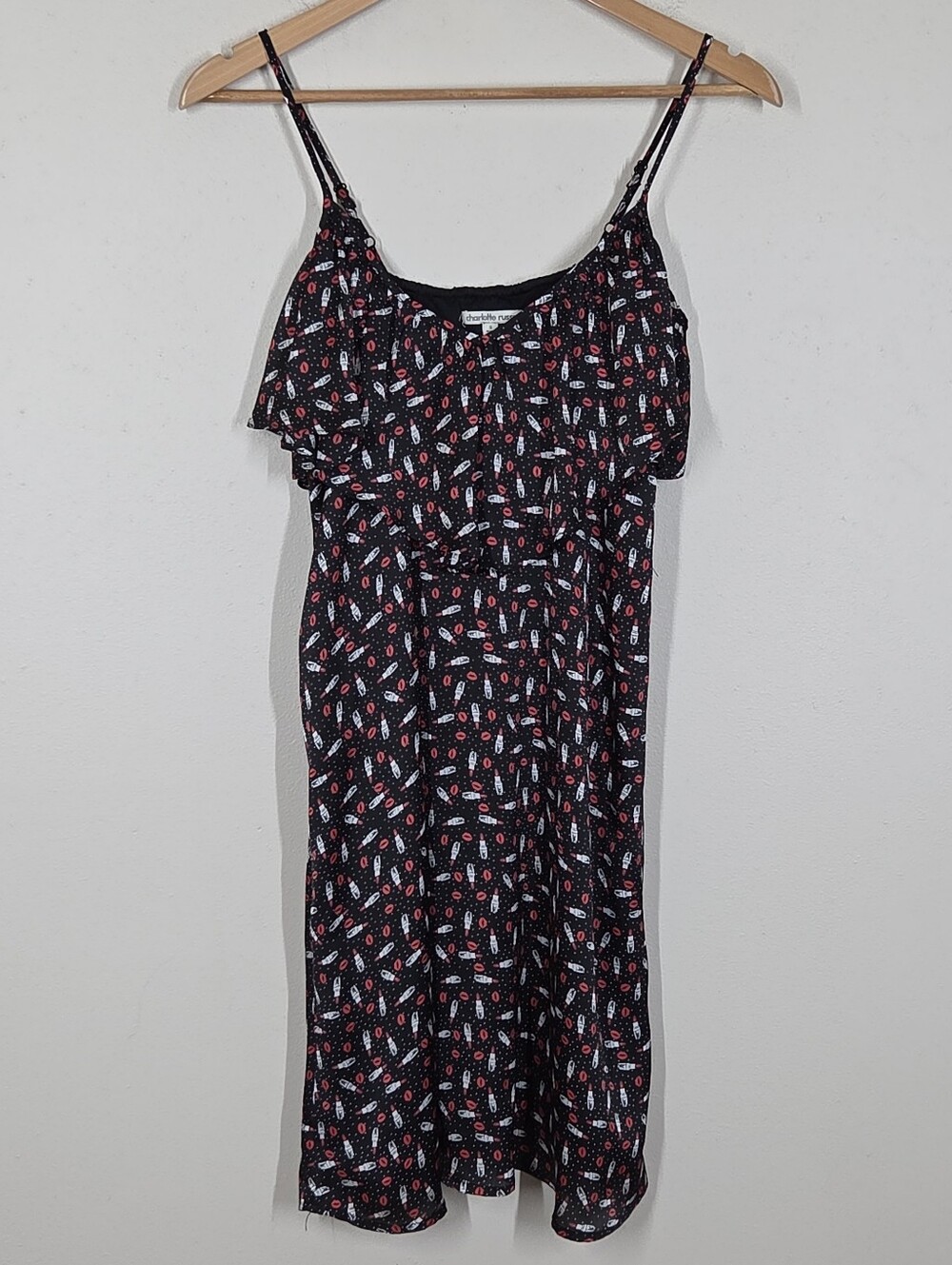 Vtg Y2K Charlotte Russe Lipstick Lips Polkadot Mini Dress S Fairy Grunge Twee